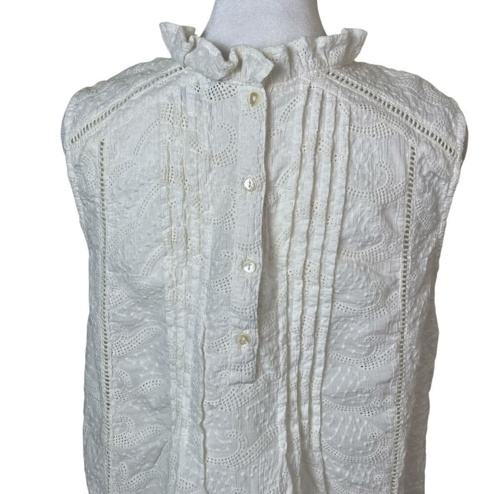 Sundance Sz S Ivory Sleeveless Blouse Crochet Eyelet Ruffled Trims Cotton - Picture 5 of 16